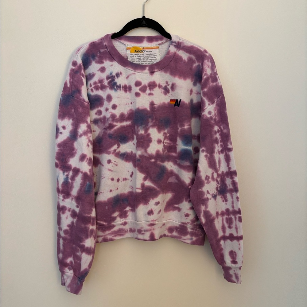 Aviator Nation Purple & White Tie-Dye Crewneck Sweatshirt & Sweatpants